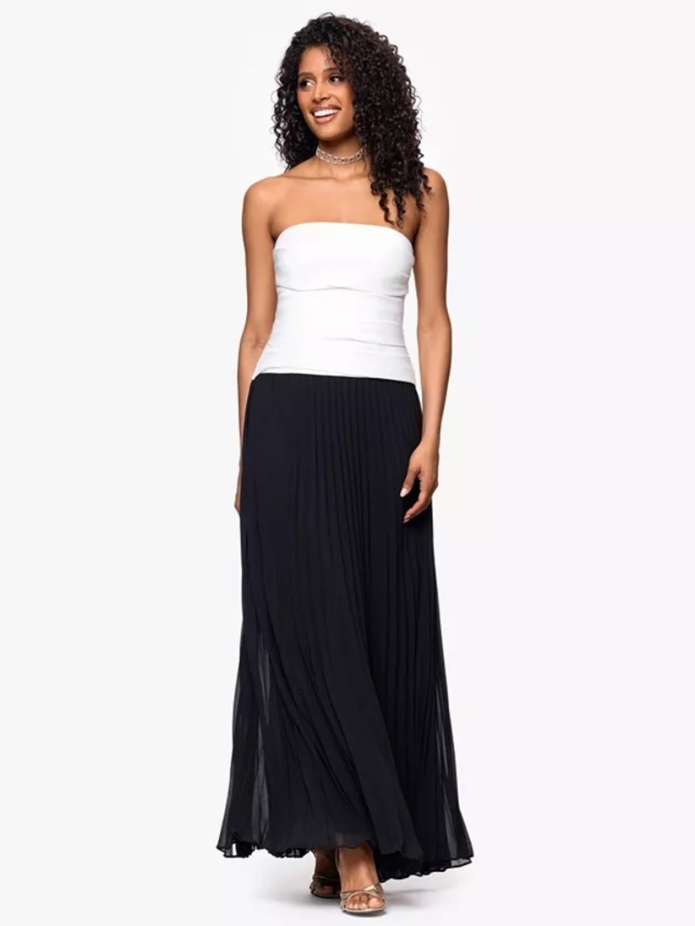 Betsy & Adam Women's Colorblocked Strapless Chiffon-Skirt Long Dress